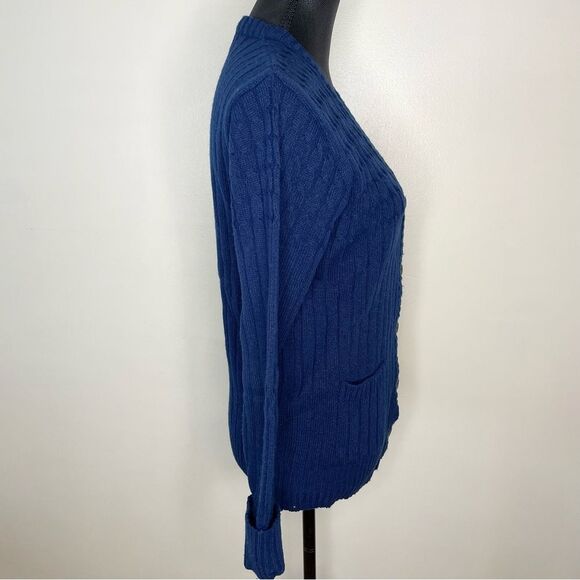 Vintage Collectables Cardigan Sweater Ribbed Knit Blue Vtg Size Large - Picture 3 of 7